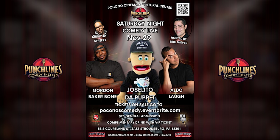 PoconoCinema's tweet photo. 🎤 Comedy night incoming!
Join us for Saturday Night Comedy Live starring Joselito Da Puppet, plus Gordon Baker Bone &amp; Aldo Laugh.
Tickets are moving — get yours now: https://t.co/Suu1iREenS
📍 East Stroudsburg, PA

See you there for a night of pure comedy energy! ⚡🤣 https://t.co/81guXR1QDb