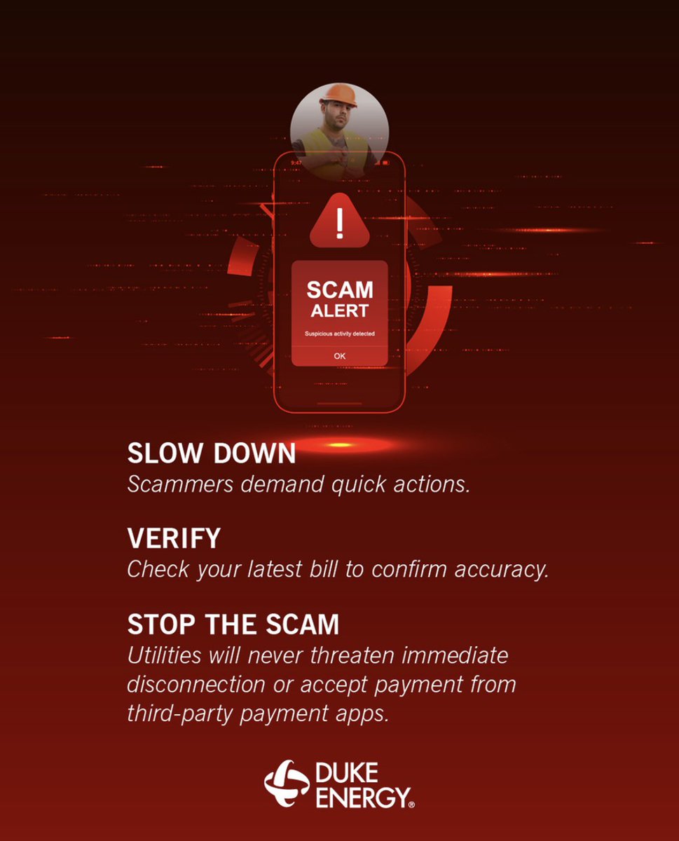 MarkLabarr's tweet image. Utility scammers are getting more creative-and aggressive. Learn how to spot the warning signs here: duke-energy.com/customer-servi…