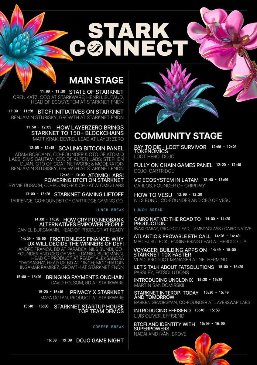 StarknetFndn's tweet image. Packed line up for Stark Connect tomorrow. 

Meet the legends who are building on @Starknet day in, day out.