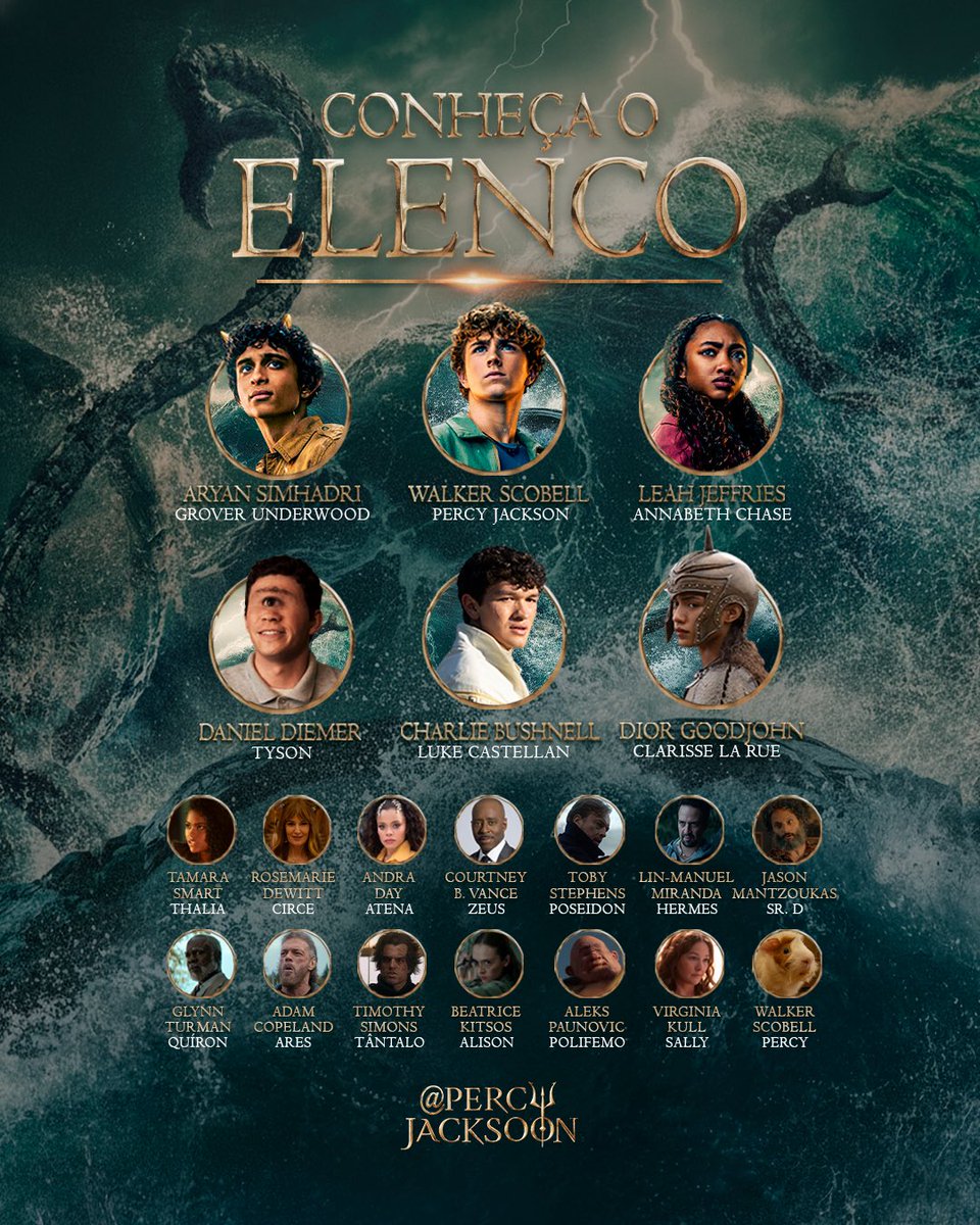 Elenco principal e recorrente da 2ª temporada de “Percy Jackson e os Olimpianos” 🔱✨