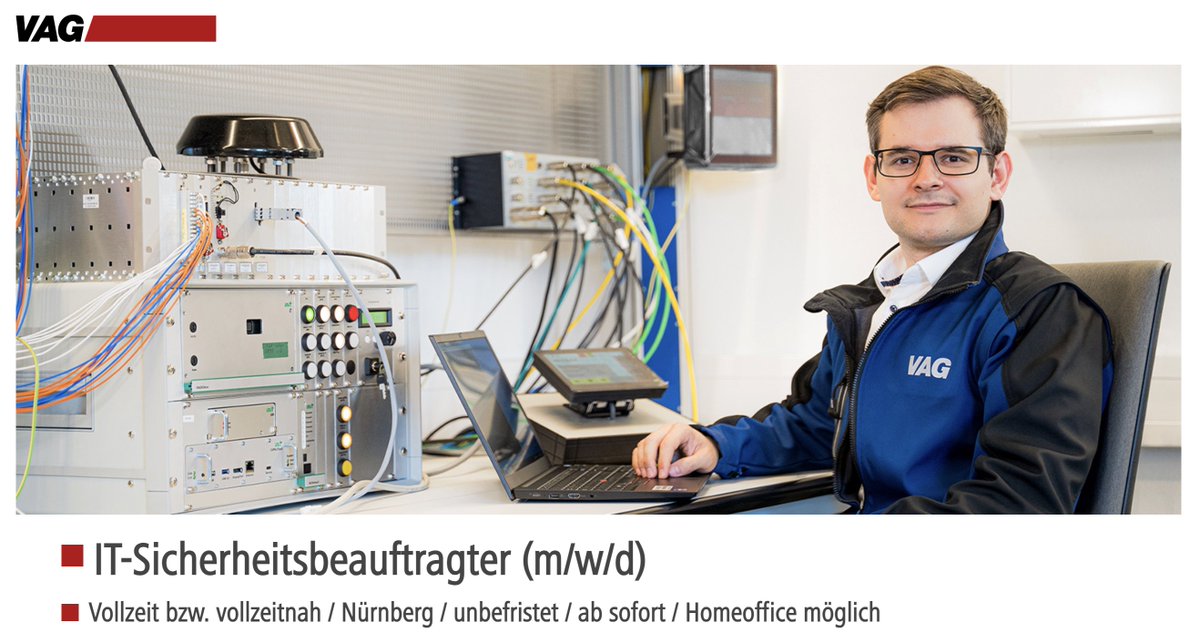 ContentSourceGL's tweet image. Die VAG Verkehrs-Aktiengesellschaft Nürnberg sucht Sie als IT-Sicherheitsbeauftragter (m/w/d) in Nürnberg! 

express.candarine.com/campaign/url/f…