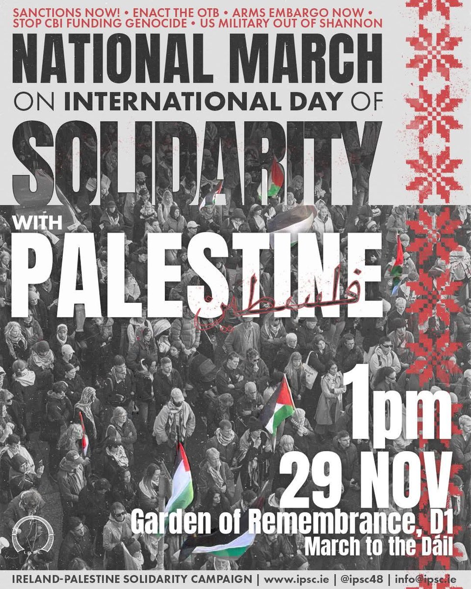 Join Meath IPSC on Saturday 29th of November meet at the Charles Stewart Parnell Monument at 1.15pm
We will not stop until there is full Liberation for the people of Palestine
#MeathStandswithPalestine
#SanctionIsraelNow
<a href="/ipsc48/">IPSC</a>