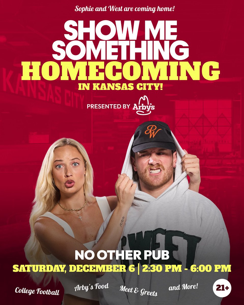 ShowMe_Pod's tweet image. Missouri… ready for a homecoming like no other? 

Join Sophie &amp;amp; West for @Arbys food, drinks, games &amp;amp; giveaways — 12/6, 2:30-6:00 PM. 

Link in bio to register, spots limited! #ArbysPartner