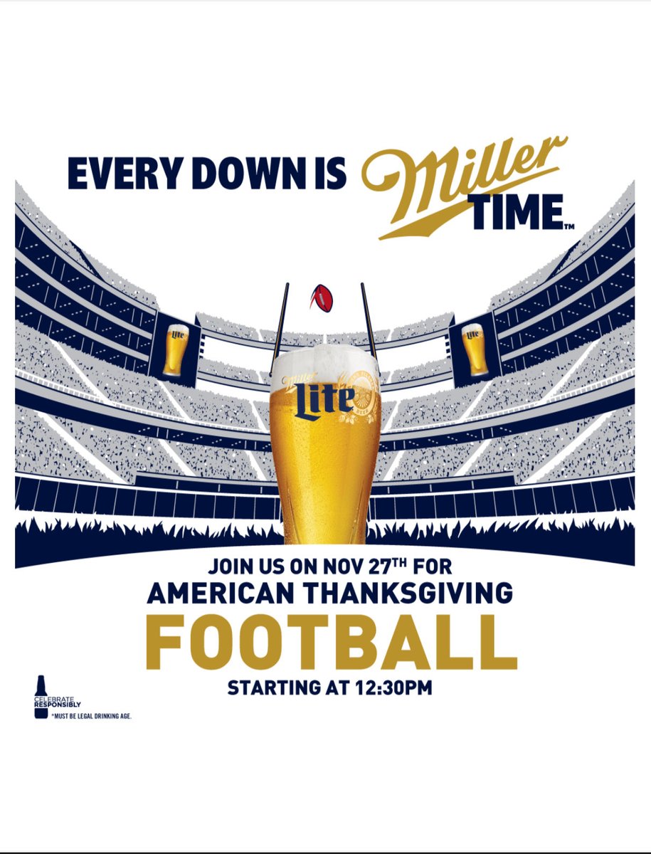 American Thanksgiving at Hometown! 🦃🏈

Turkey + munchies all day long.
Kickoff at 12:30pm — see you here! 🍻

#AmericanThanksgiving #ThanksgivingFootball #MillerTime #HometownSports #OttawaEats #FootballFans #TurkeyDay