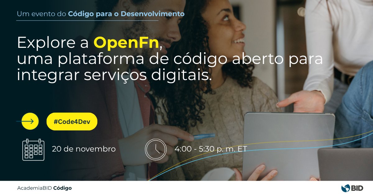 bidbr's tweet image. 📢 Próximo webinar #Code4Dev: 

OpenFn — Plataforma de código aberto para integrar serviços digitais.

🗓️ 20 de novembro
🕓  4:00 – 5:30 p.m. ET
 🌐 inglês com tradução para espanhol e português 👉 bit.ly/48kX1LU