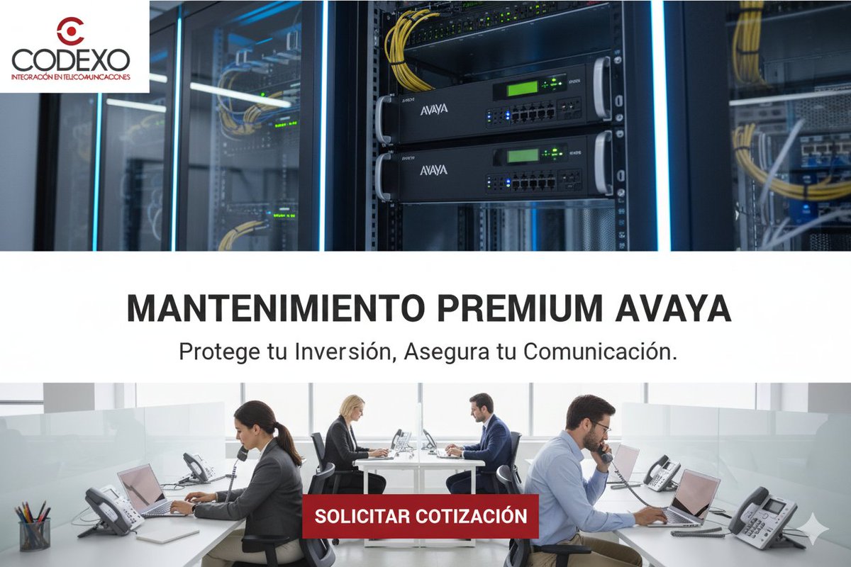 Codexo1's tweet photo. Máxima Disponibilidad para su AVAYA IP Office: Evite Caídas con la Póliza CODEXO (Business Partner AVAYA) - https://t.co/tnllttGWwO #ipoffice #pymes #telefoniaip https://t.co/FxjsTb45nQ