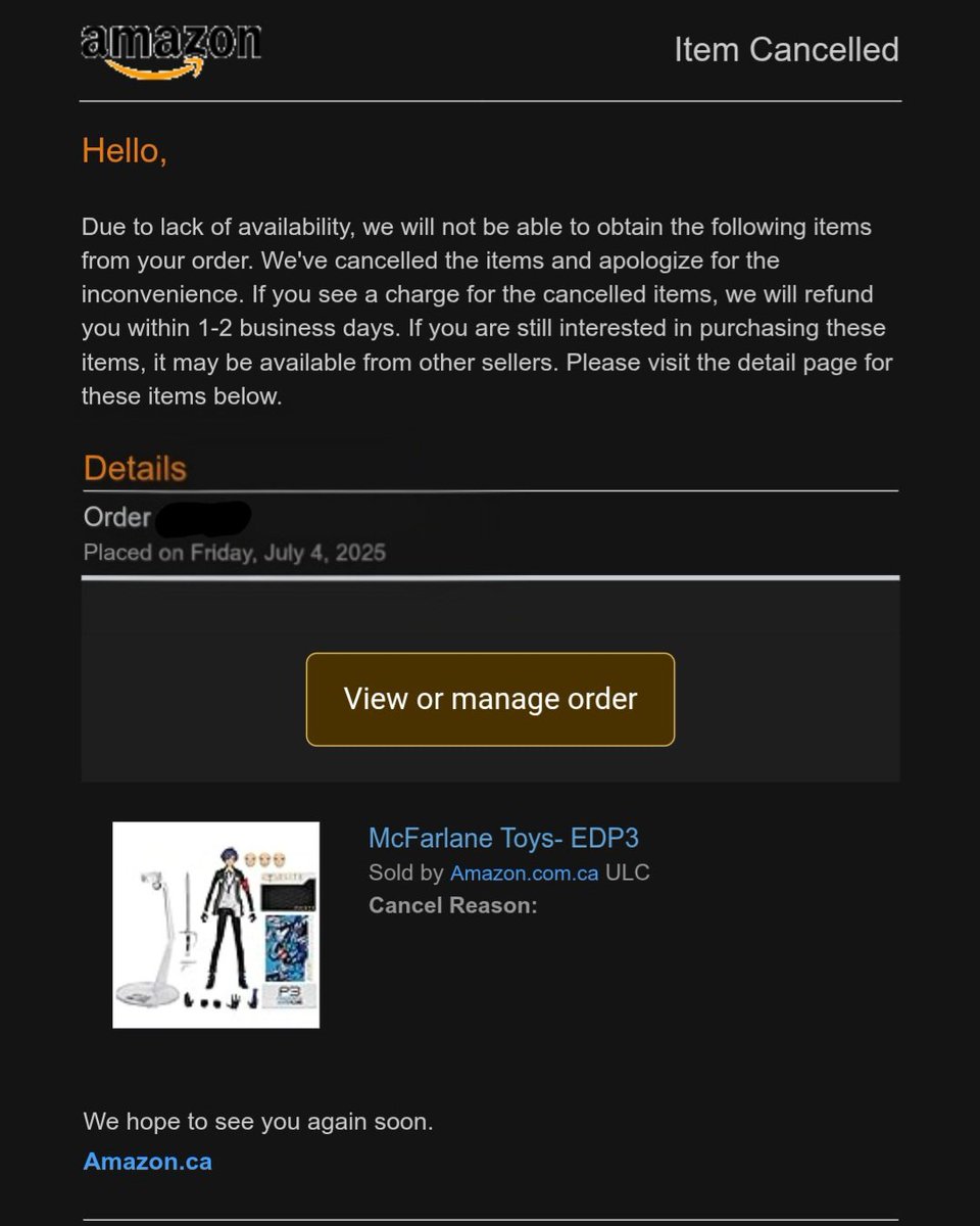 Rudyger666's tweet photo. Thank you SO much @amazonca for cancelling my preorder on the RELEASE DAY giving me the minimum possible time to find an alternative.
I guess you didn't have much time to realize that you wouldn't have enough since I ordered it only on July 4th... https://t.co/tZtH4Cr6w4