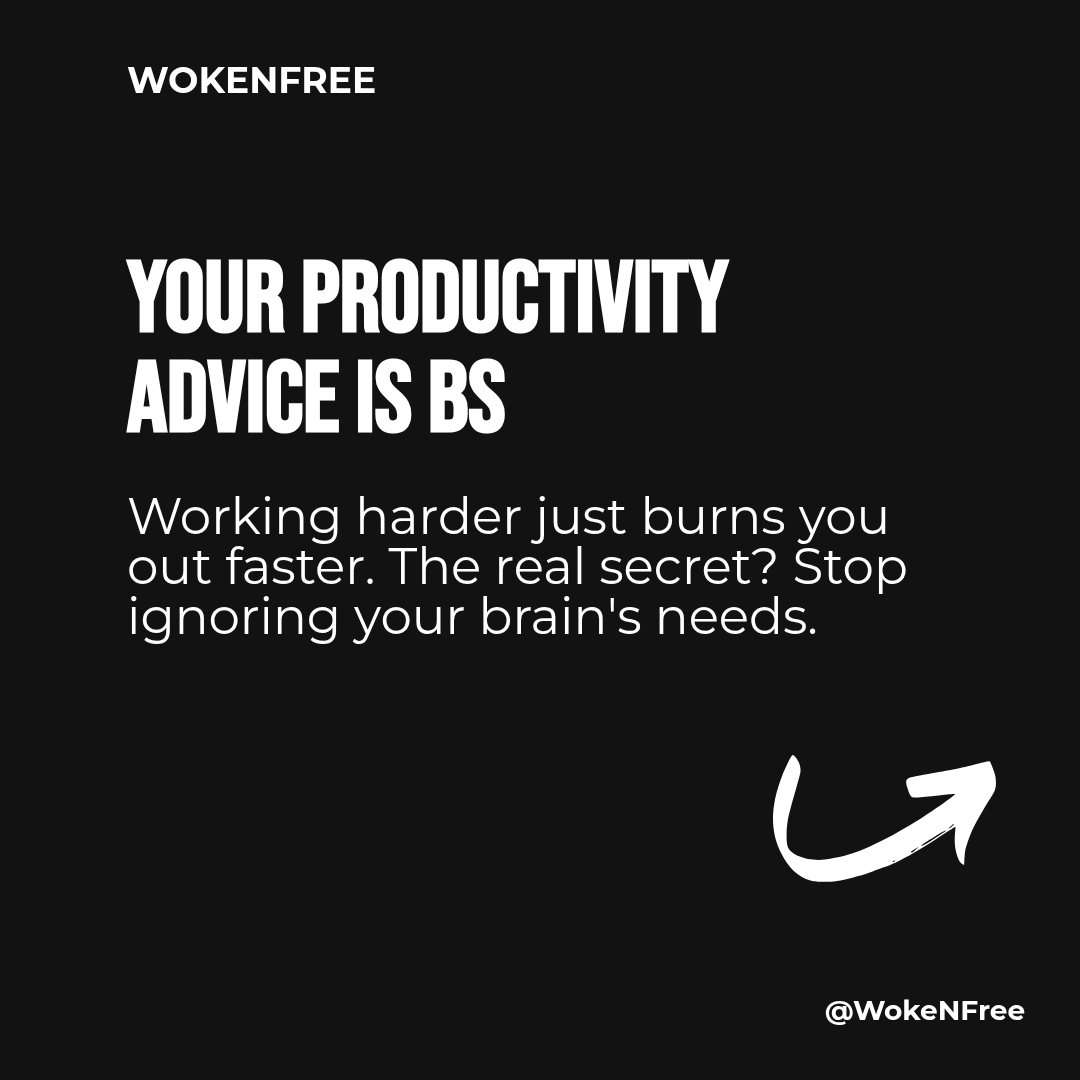 WokeNFree's tweet image. Want to get more done without burning out? 🔥 Work smarter, not harder: 90-min focus, breaks, real lunch, &amp;amp; wind-down. #WorkLifeBalance #ProductivityHacks