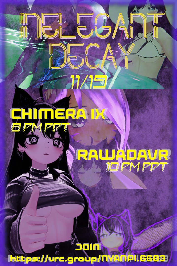 rawadavr's tweet image. #ぶいちゃ #ぶいちゃゴス #品もない減衰 #VRChat #VRGoth #InelegantDecay

今晩キメラくんと盛り上がろฅ( ̳• ·̫ • ̳ฅ)にゃ♡

LFG tonight with Chimera IX meow!!