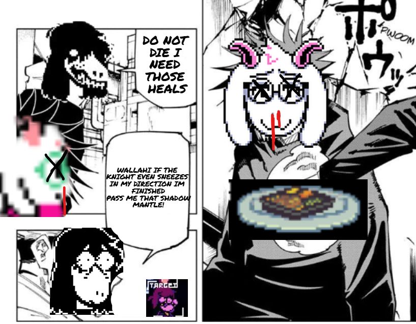 insanenredacted's tweet photo. @LazyNick5 @euclicide @467Doggo mind u the knight was also in the air + susie had downward momentum from the jump meaning she was throwing her body weight at her + baseball bats are two handed + she got #swooned, maybe if ralsei had a lil more TP things would have went differently https://t.co/OgUnQ9aR86