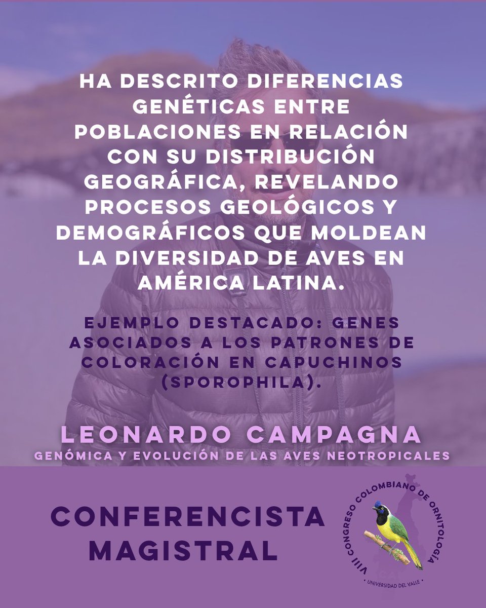 🐦🔬 Invitado #CCO2025: Leonardo Campagna
Especialista en biología evolutiva y genómica, estudia cómo surgen nuevas especies y qué cambios en el ADN generan diferencias en coloración y comportamiento. Trabaja con aves neotropicales como los capuchinos (Sporophila).