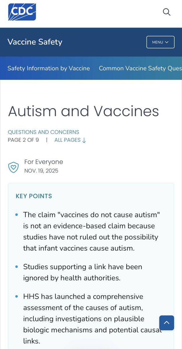 🚨 CDC: “The claim ‘vaccines do not cause autism’ is not an evidence-based claim because studies have not ruled out the possibility that infant vaccines cause autism … Studies supporting a link have been ignored by health authorities”