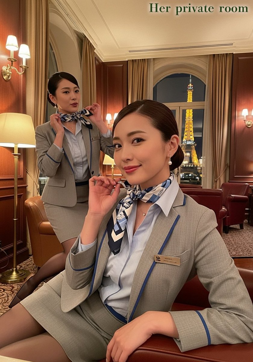 H_private_room's tweet image. 「フライト先のホテルでの1枚 A photo taken at the hotel after the flight」#AI画像 #StableDiffusion #ImageFX #AIart #客室乗務員 #Cabinattendant