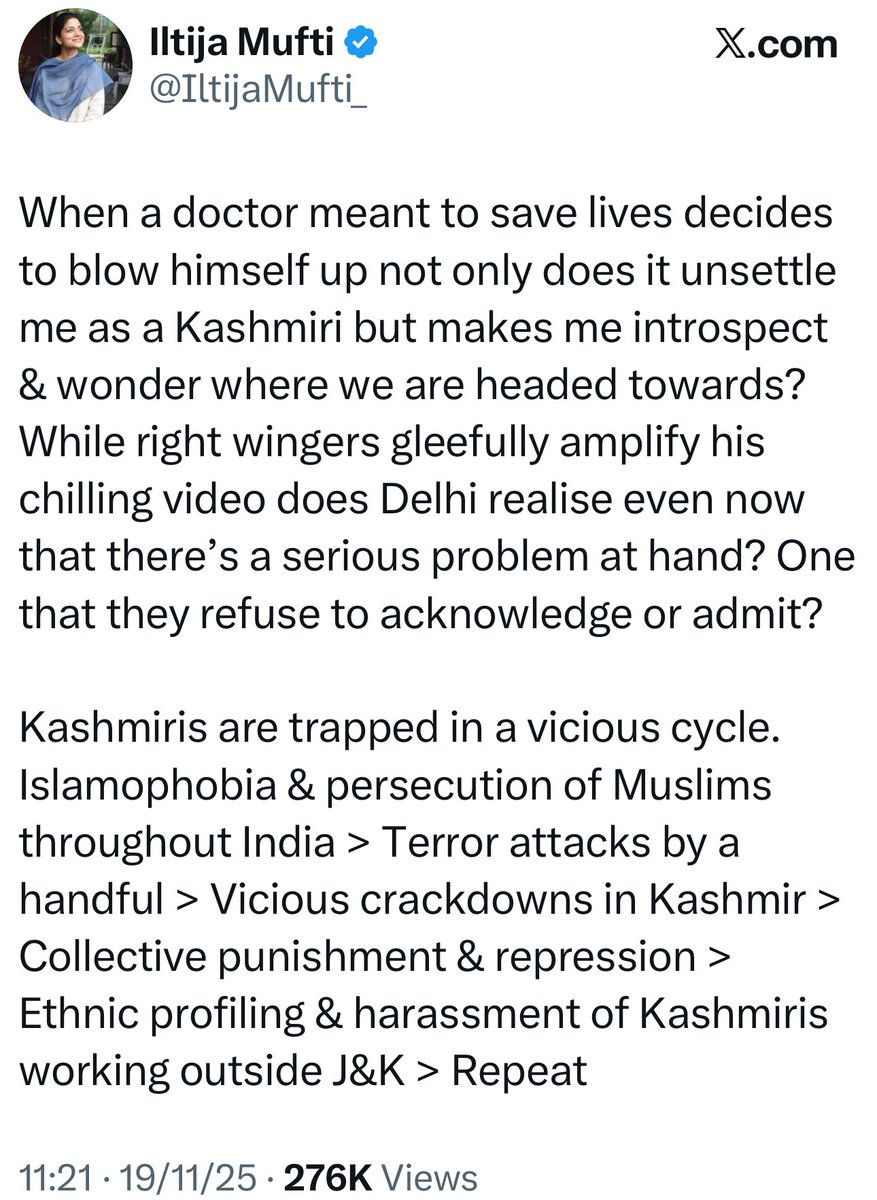 “Just a handful did Delhi Blast”: Omar Abdullah

“Terror attack by just a handful”: Iltija Mufti

Hello <a href="/OmarAbdullah/">Omar Abdullah</a> <a href="/IltijaMufti_/">Iltija Mufti</a> “Just a handful” ?

1. Mar 12, 1993 Mumbai Serial Bombings - Just a handful did

2. May 21, 1991: Lajpat Nagar Blast, Delhi – Just a handful did

3.