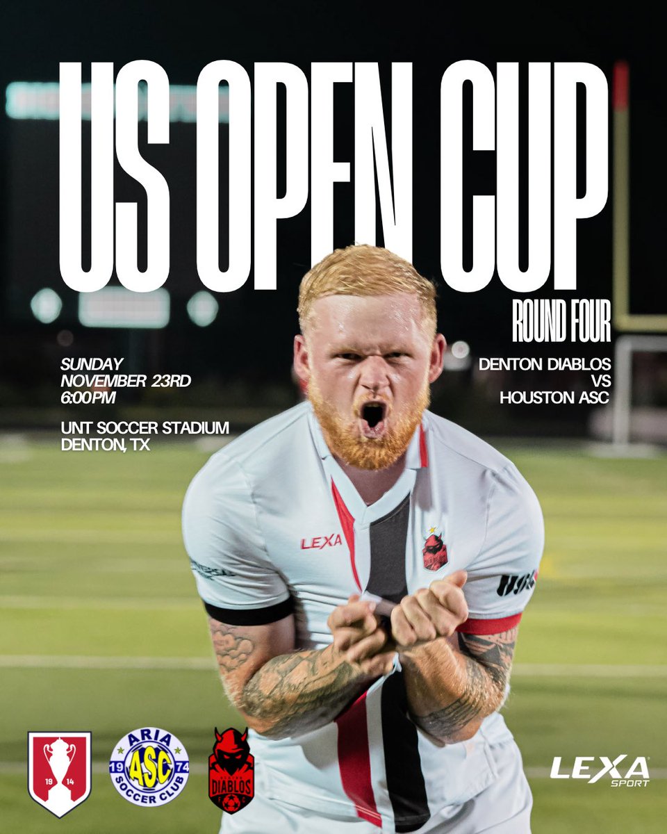 DentonDiablos's tweet image. 🚨THIS SUNDAY🚨

2026 @opencup qualifications finishes Sunday!! Win and we’re in! A shot to play a professional team!

🏆 @opencup 
🏟️ UNT Soccer Stadium
⏰ 6:00PM kickoff
🎥 Diablos YouTube page
🎟️ tickets.passagesports.com/events/denton-…

Come out, wear white, &amp;amp; support our 2026 Open Cup run!