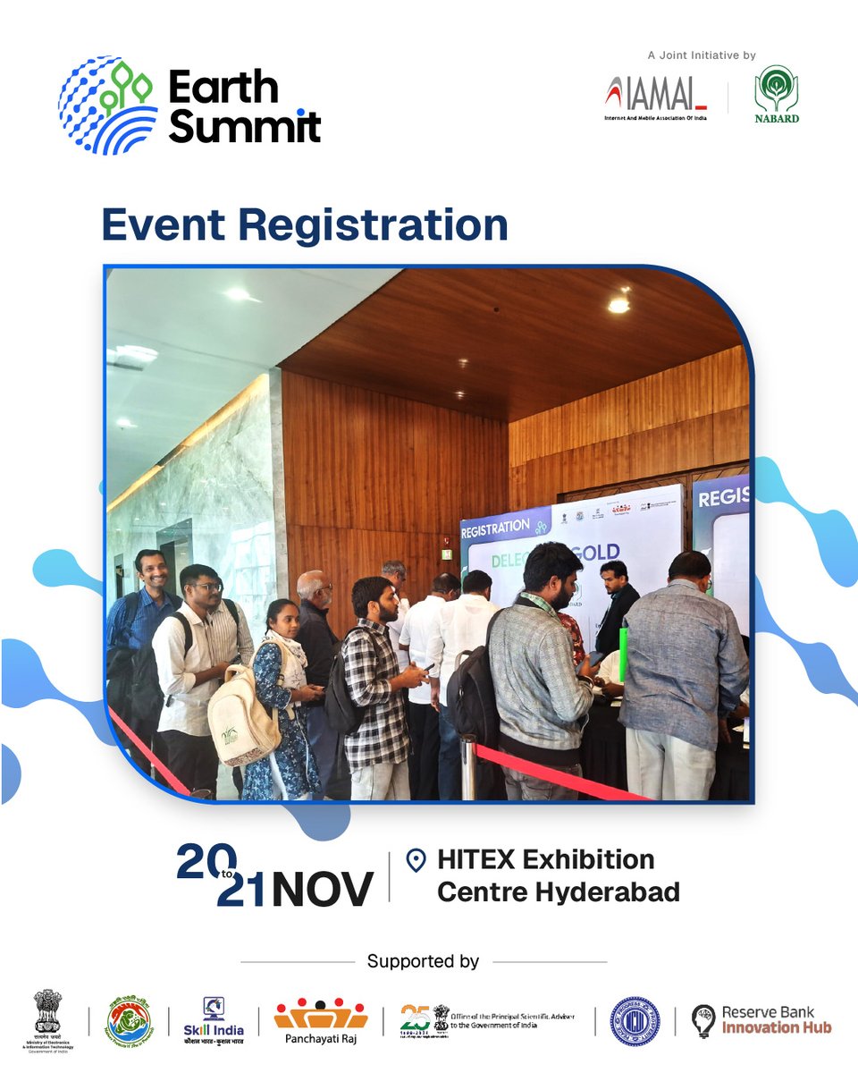 Earth_Summit_IN's tweet image. The day begins at Earth Summit Hyderabad! Participants are checking in with excitement and ready for a day full of ideas and action.  

#EarthSummit2025 #IAMAI #NABARD