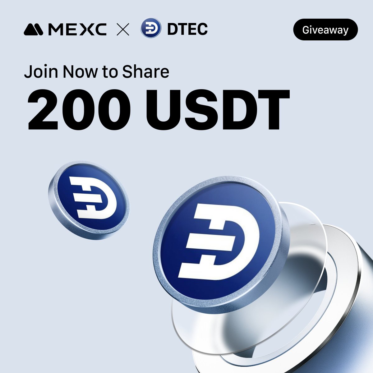 MEXC_Listings's tweet image. Join the MEXC Listings giveaway to win 200 $USDT:
1️⃣ Follow @MEXC_Listings &amp;amp; @Dtec_AINetwork 
2️⃣ Like, RT &amp;amp; Tag 3 friends
3⃣Comment “Trade $DTEC on MEXC” + your MEXC UID 

10 lucky winners will share the prize. Ends on Nov 23.

Trade Now 👉mexc.com/exchange/DTEC_…