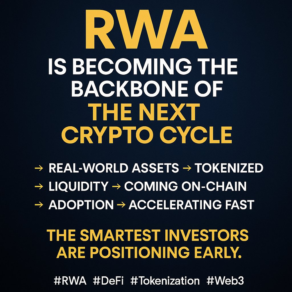 Web3use's tweet image. RWA is becoming the backbone of the next crypto cycle.
Real-world assets → tokenized
Liquidity → coming on-chain
Adoption → accelerating fast

The smartest investors are positioning early.

#RWA #DeFi #Tokenization #Web3