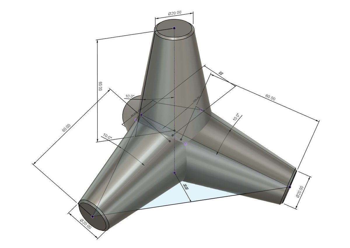 Bunga_Snail's tweet image. テトラポットねぇ……。
パラメトリックCADならば、計算一切しなくても作れるんですよ。
ほら、こんなふうに😎
#Fusion360 #Autodesk #テトラポットチャレンジ