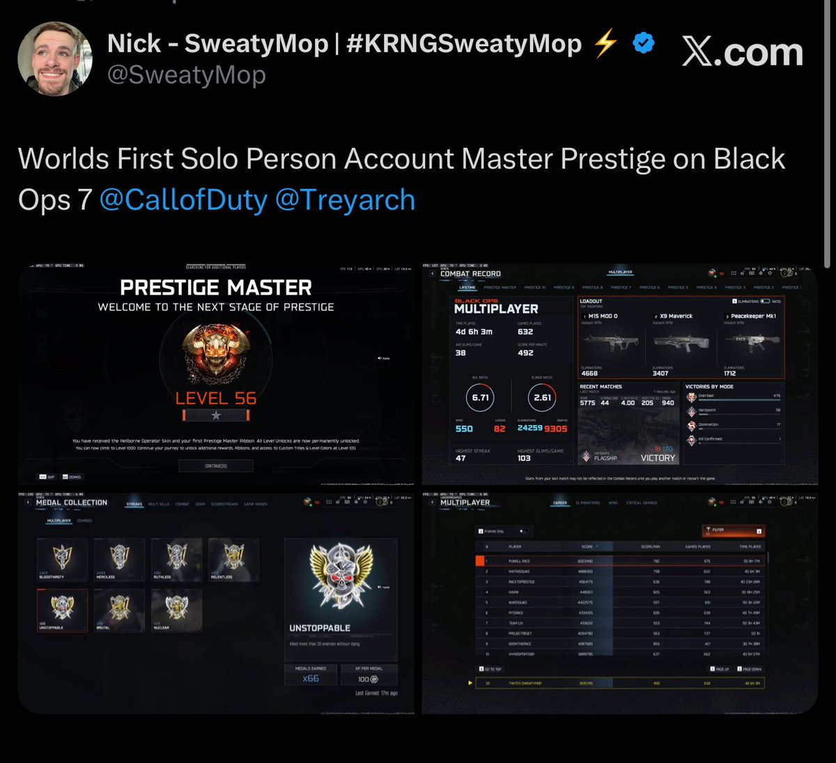 HamiiTV's tweet image. Please please please give this man the attention and respect he’s deserves! He did this entire grind start to finish ALL BY HIMSELF. 16 hours of sleep since the game drop. 1 person. 1 account. 1 master prestige.
