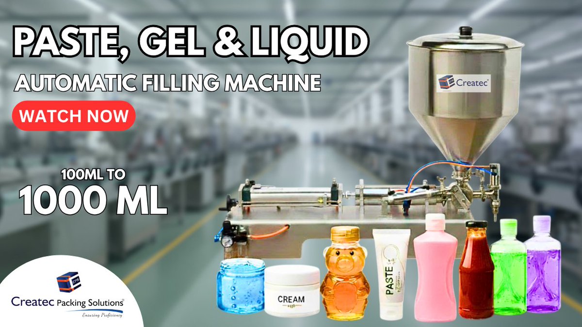 CreatecPacking's tweet image. Automatic Filling Machine for Paste, Gel &amp;amp; Liquid – 100 ml to 1000 ml ⚙
Watch—youtu.be/hQBaF4vKS7M

📞 +91 97515 02447 | +91 99942 07197  
🌐 createcpack.com  

#AutomaticFillingMachine #LiquidFilling #PasteFilling #GelFilling #PackingMachines