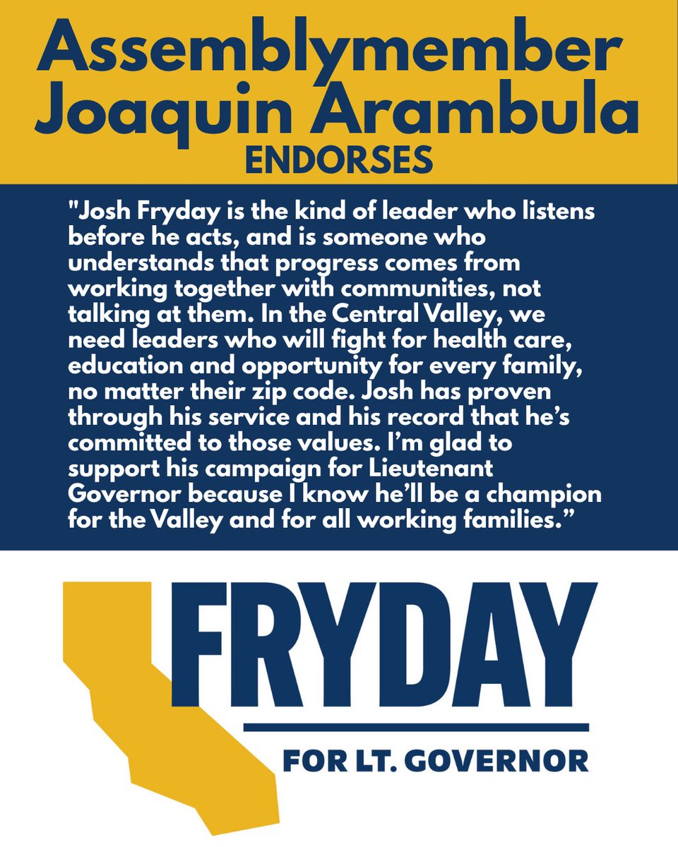 Assemblymember Arambula’s leadership for working families, health care access and the Central Valley is an inspiration. I’m honored to have his support in my campaign for Lieutenant Governor. Together we’ll keep fighting for a California that lifts up every community!