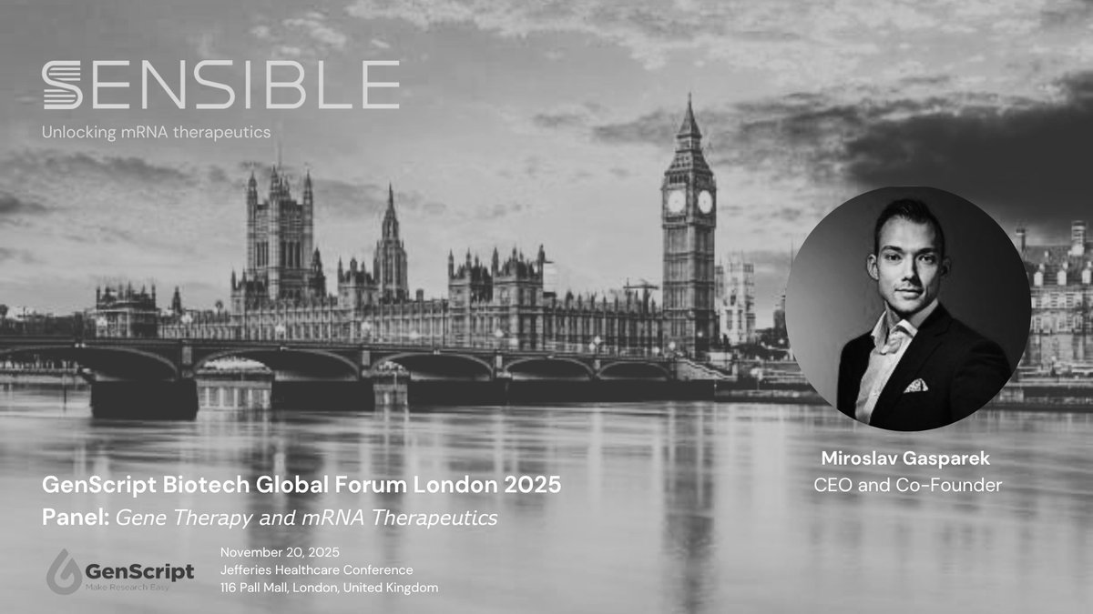 Excited to speak at the GenScript Biotech Global Forum London 2025 on Nov 20 at 116 Pall Mall. I’ll join leaders in gene &amp; mRNA therapeutics to discuss the future of RNA medicines and scalable cell-based mRNA manufacturing we are enabling at <a href="/sensible_bio/">Sensible Biotechnologies</a>. Excited to be there!