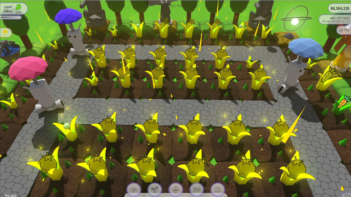 RoboFarmGame's tweet image. This is what happens when you get the golden precipitation... Your veggies turn gold, giving you 3x harvest value! And the same happens when using the Golden Shovel power-up.