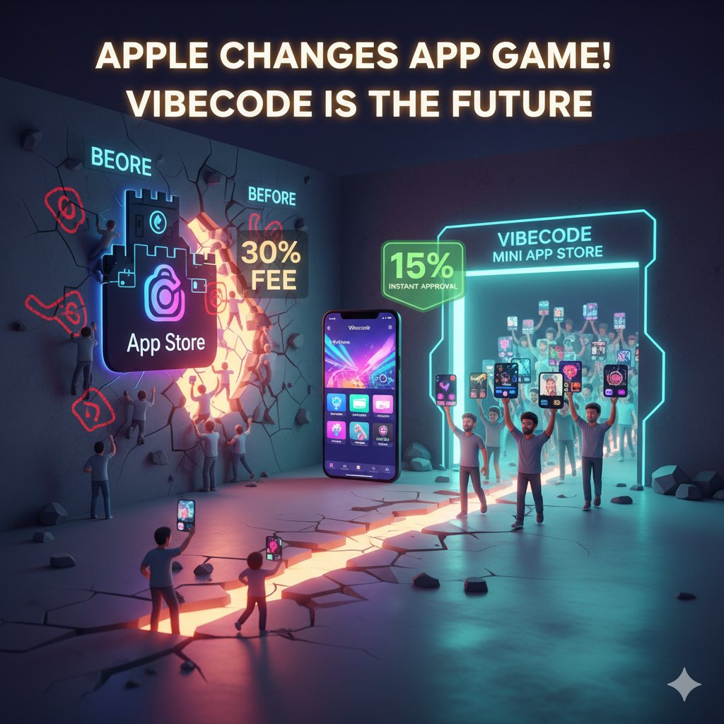 NetBizOwerri's tweet image. MASSIVE NEWS for Vibe Coders! 

#​Apple just announced the Mini Apps Partner Program, a monumental shift that lets you build apps in Vibecode, publish instantly inside the app, and bypass the App Store friction!
​
​#Vibecode #MiniApps #AppDevelopment #AppleNews #technews #AI