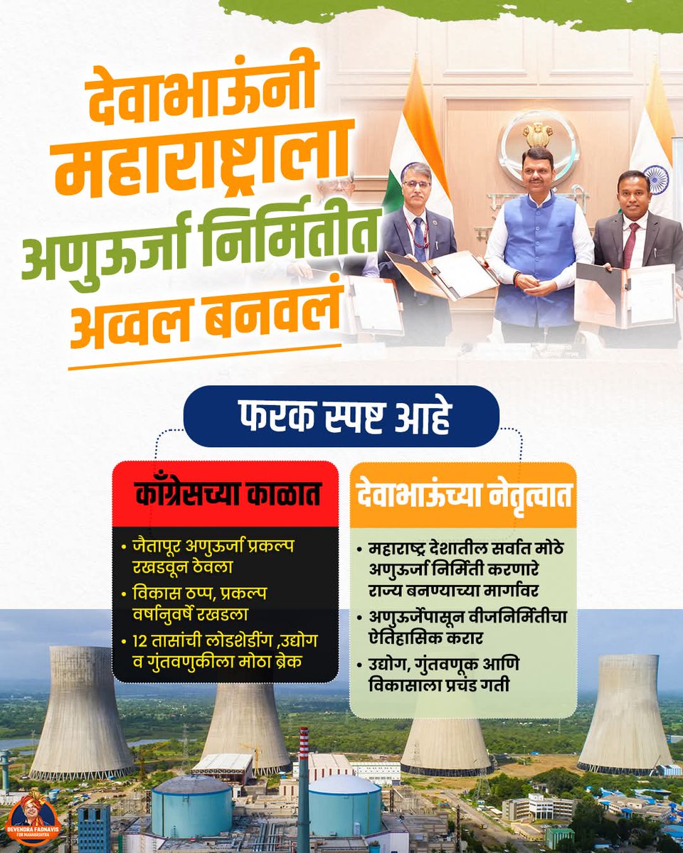 Priiyam's tweet image. काँग्रेस सरकारच्या लोडशेडींगच्या काळातून ऊर्जा क्रांतीपर्यंत...हे देवाभाऊंच्या नेतृत्वामुळे शक्य झाले..

#DevendraFadnavis #MaharashtraCM #MahayutiSarkar #NuclearEnergy
#DevFadnavis 
#DevFadnavis4Maha
#TeamDevendra