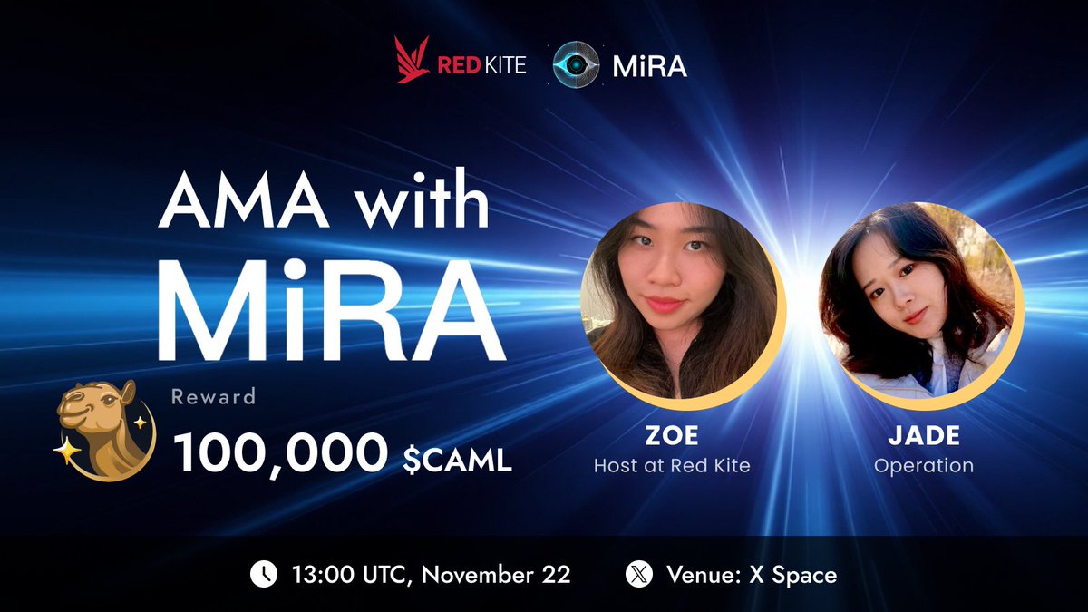 redkitepad's tweet image. Big AMA Alert: Red Kite x @MiRA__WEB3 

• Reward: 100,000 $CAML
• Time: 13 UTC November 22, 2025
• Venue: x.com/i/spaces/1YpKk…

Follow these rules to be eligible: 
• Like &amp;amp; retweet this post
• Tag 2 friends
• Follow Red Kite &amp;amp; @MiRA__WEB3
• Drop 3 questions in this…