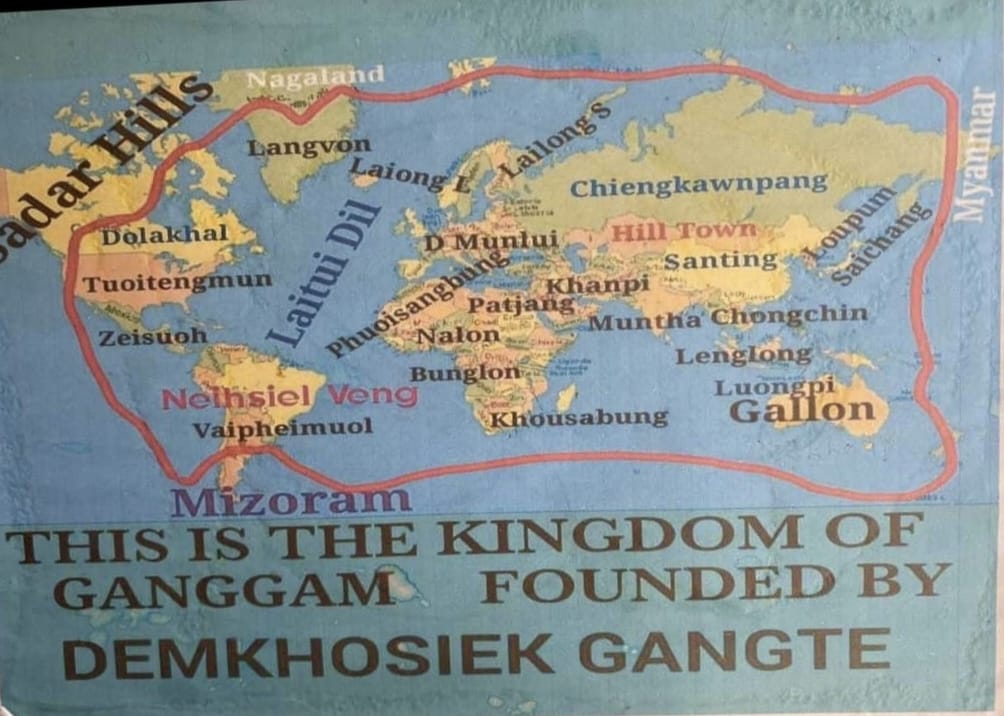Kukiland is also known as Ganggam in the Gangte dialect. Map of Kukiland showing in the world map. Please indicate where Manipur is in Kukiland?