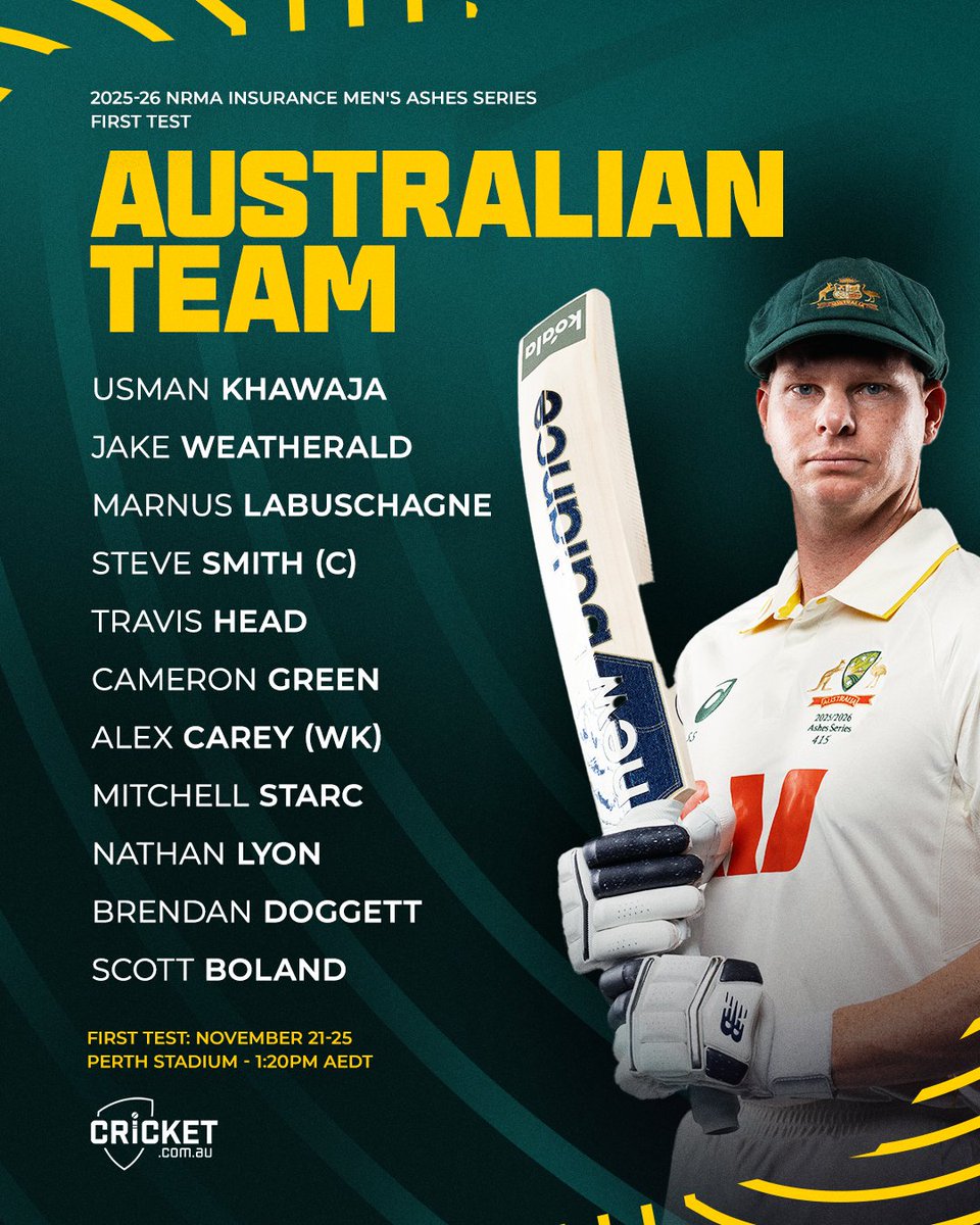 cricketcomau's tweet image. HERE WE GO 🤩

The Australian XI for the first Ashes Test in Perth 👇