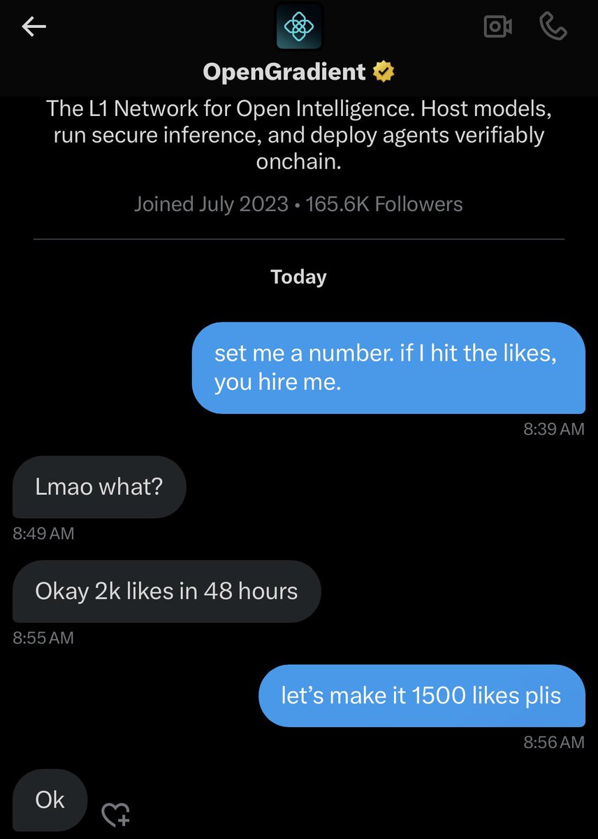 SheTalksCrypto's tweet image. gm ct, i’ve got 48 hours to hit 1.5k likes 👀

if I make it, i get hired at @OpenGradient

crossing my fingers… help me out.