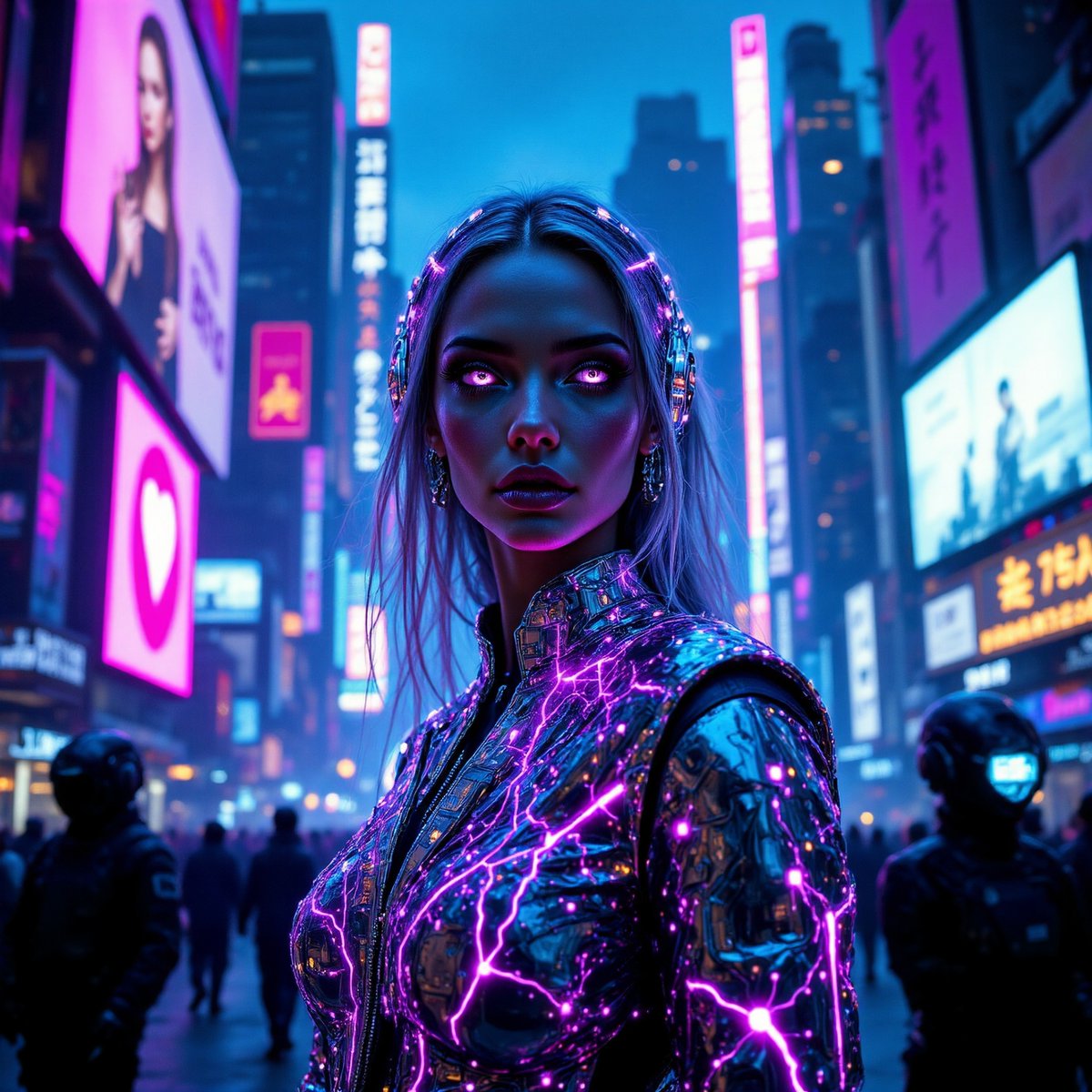 PromptSin's tweet image. Experience the neon future tonight! ✨ Embrace the glow and join the revolution! 🚀 #CyberCity #FuturisticVibes
