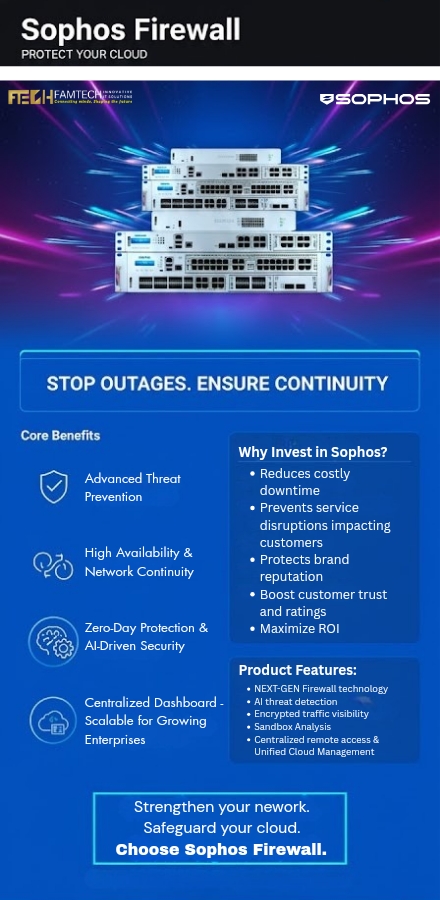 FAMTECH_INNOV's tweet image. Outages can happen anytime—are your cloud platforms protected?

Discover how Sophos Firewall keeps your systems secure, stable, and outage-proof.

📞 FAMTECH: 0968 614 0597 | inquiry@famtech-innovative.com

#Sophos #CloudSecurity #FirewallProtection #SecureYourNetwork