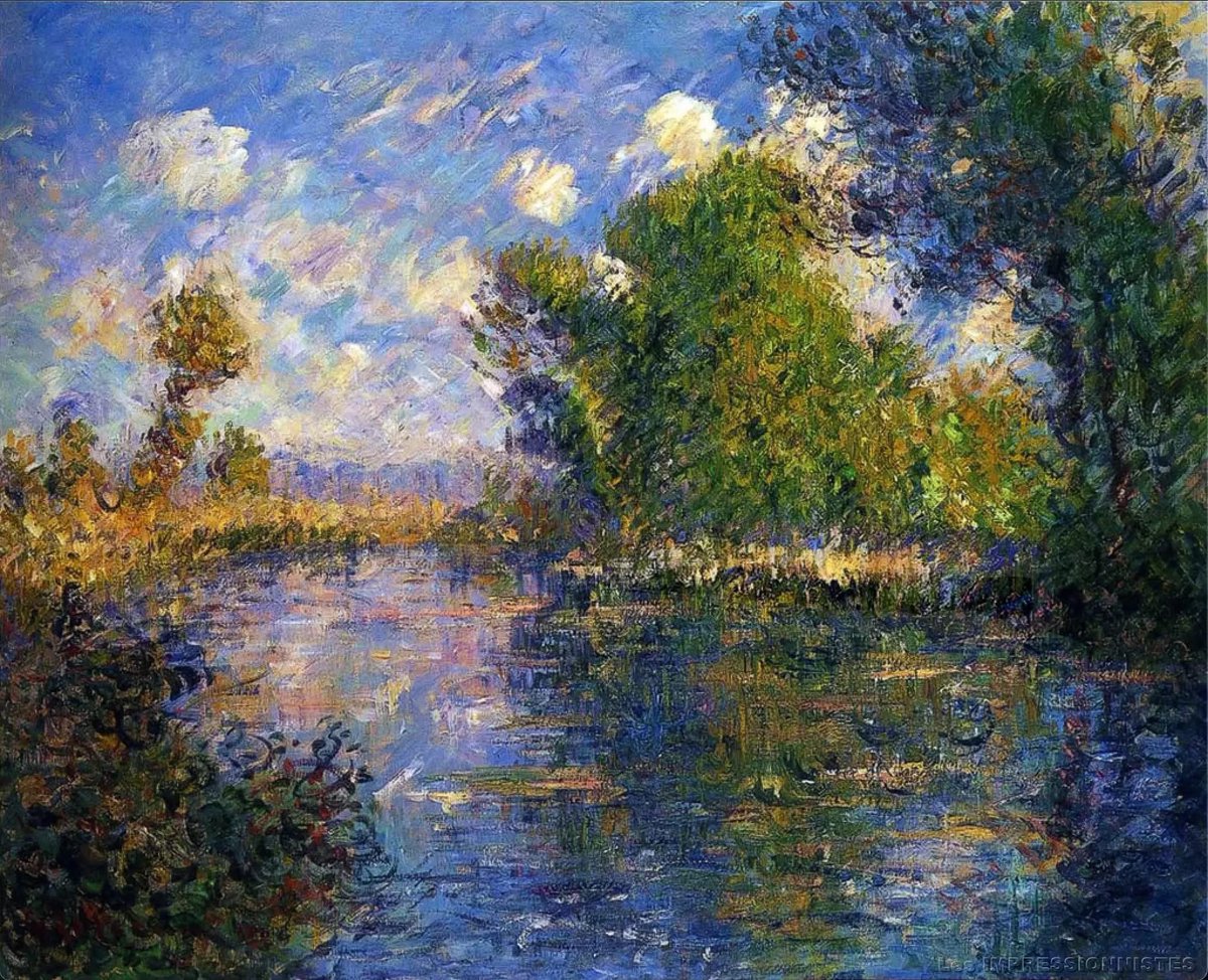 "Otoño a orillas de la Eure", óleo sobre lienzo (1929, 65 x 81 cm, colección privada) de Gustave Loiseau (1865-1935), pintor francés post-impresionista, recordado sobre todo por sus paisajes y escenas de las calles de París.