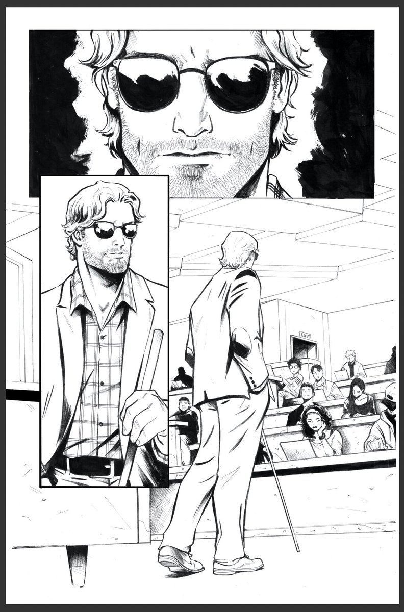 LeeGarbett's tweet image. One more sneak peek.
Matt’s teaching law. 
Leather elbows and all. #daredevil