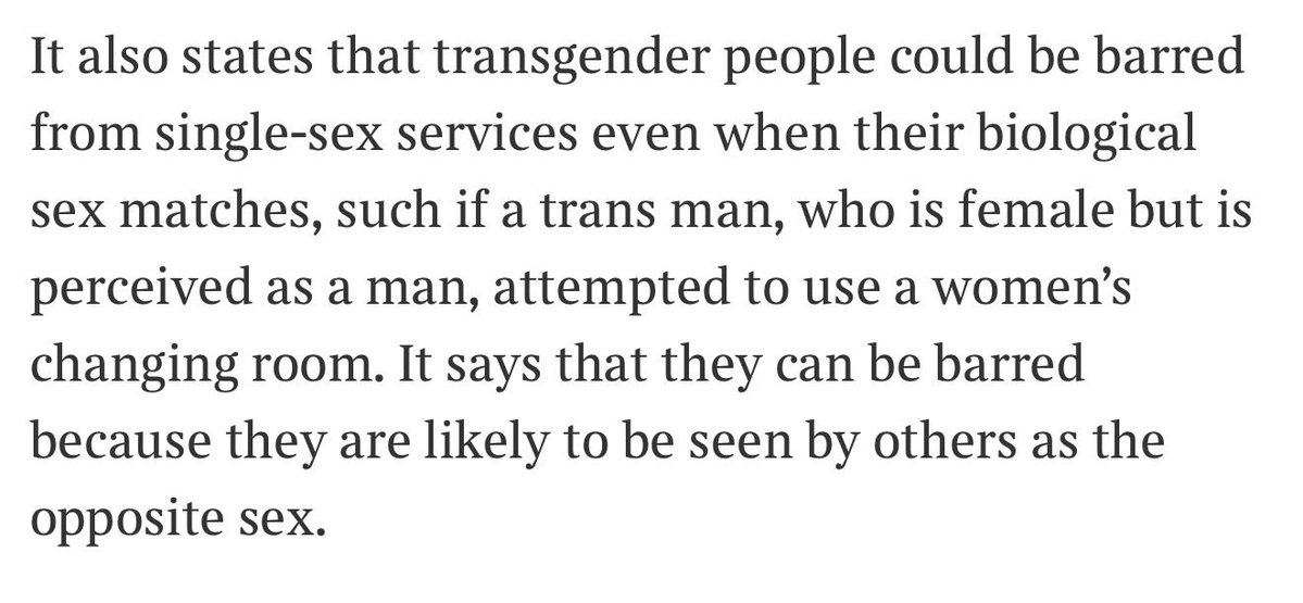 Horrendous. So “self-ID” but in a way that only others can impose a gender ID to be able to discriminate against you.

This guidance would also apply to cis women, who may be butch, because it’s based on appearances.

In conclusion, *anyone* may be forced to only use men’s loos.