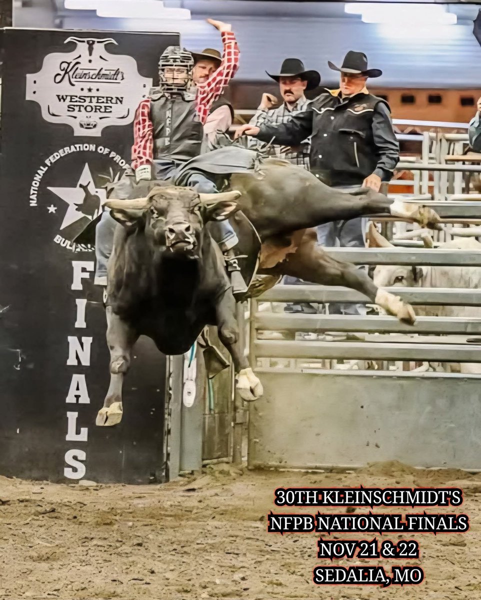NFPB95's tweet photo. 2 days until the 30th Anniversary Kleinschmidt's NFPB National Finals!
Join us Nov 21 &amp; 22 at 8 pm at the in Sedalia, MO. 

#nfpb #nfpbullriders #nfpbfinals #bullriding #bullriders #sedalia #sedaliamo https://t.co/LLmDL9w4b7