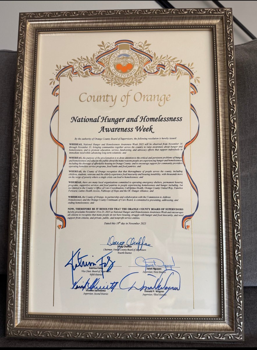 Homeless_Int_OC's tweet image. HIS-OC was recognized yesterday by the Orange County Board of Supervisors for Hunger &amp;amp; Homelessness Awareness. Thank you Chairman Doug Chaffee and Paulette Chaffee, Supervisor Vicente Sarmiento for your inspiring words, and Supervisor Donald Wagner for your support.