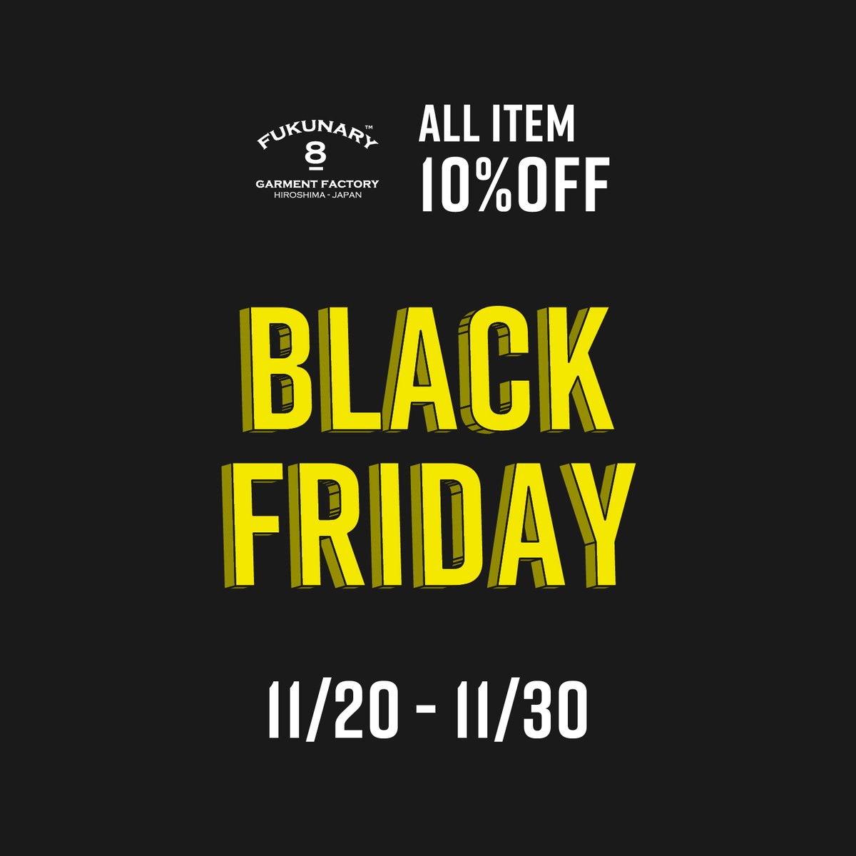 fukunary's tweet photo. 本日からFUKUNARY THE OUTLETS HIROSHIMA店にて
BLACK FRIDAY SALEを開催！

日程：11/20(木)- 11/30（日）
内容：定価商品すべてレジにて10%オフ
　　　※アウトレット商品は対象外

欲しかったアイテムがお買い得に手に入るチャンス！

皆様のご来店、スタッフ一同心よりお待ちしております☺️ https://t.co/wkxUvYVtxH