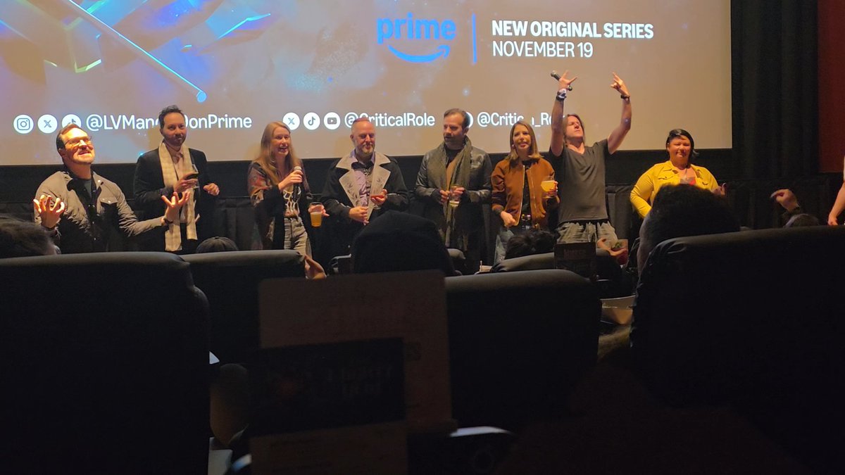 maybluebird's tweet photo. It was so cool seeing the first two episodes up on the big screen, even cooler that the cast showed up to surprise us all! #mightynein #CriticalRole https://t.co/yq8yk3FzNb
