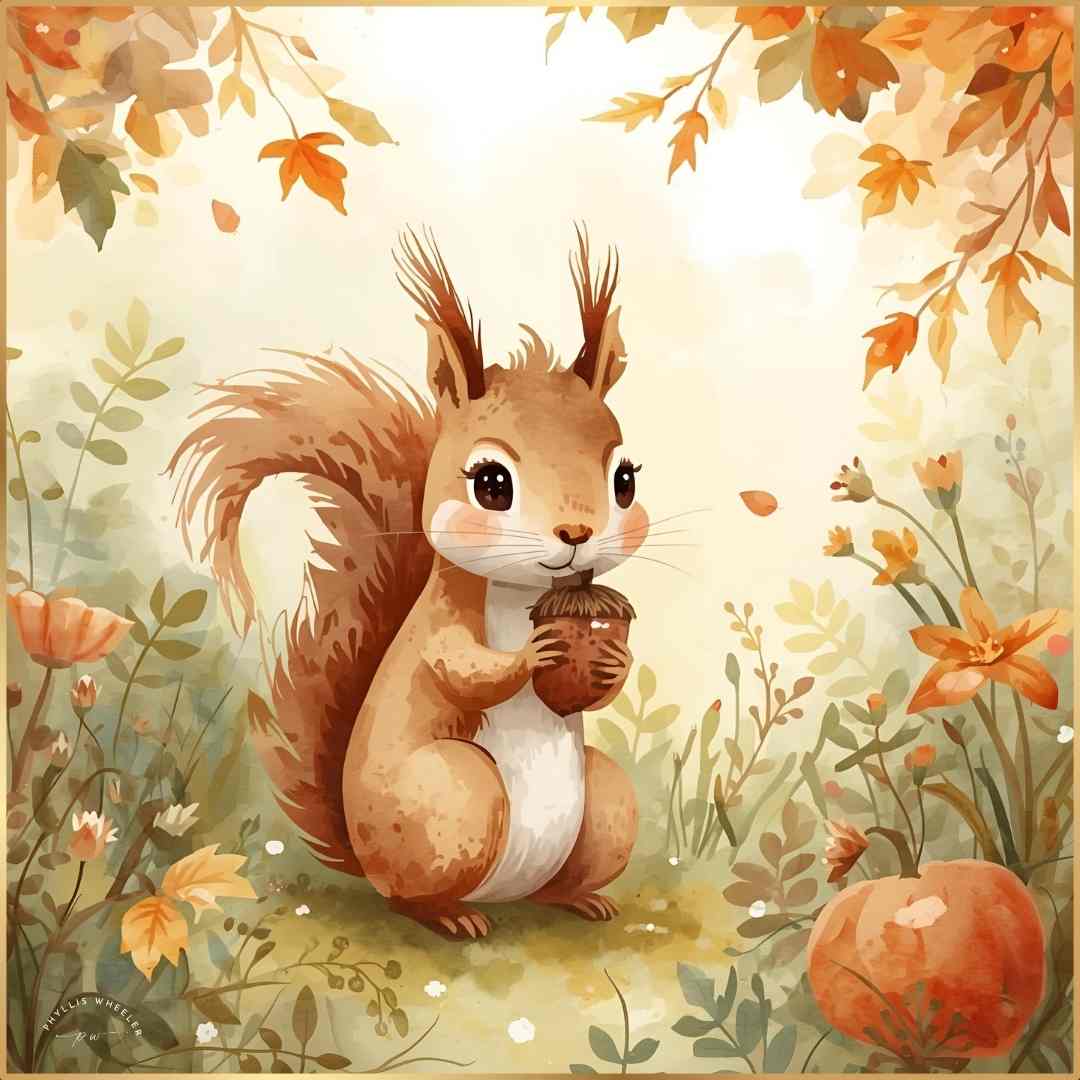 joyful_progress's tweet image. I saw a cute little squirrel holding an acorn this morning. 

He saw me and scurried off with it before I could photograph him, so I used AI to make this cute image to remember the occasion.

Hope it brightens your day!

#autumn #squirrel #cuteness