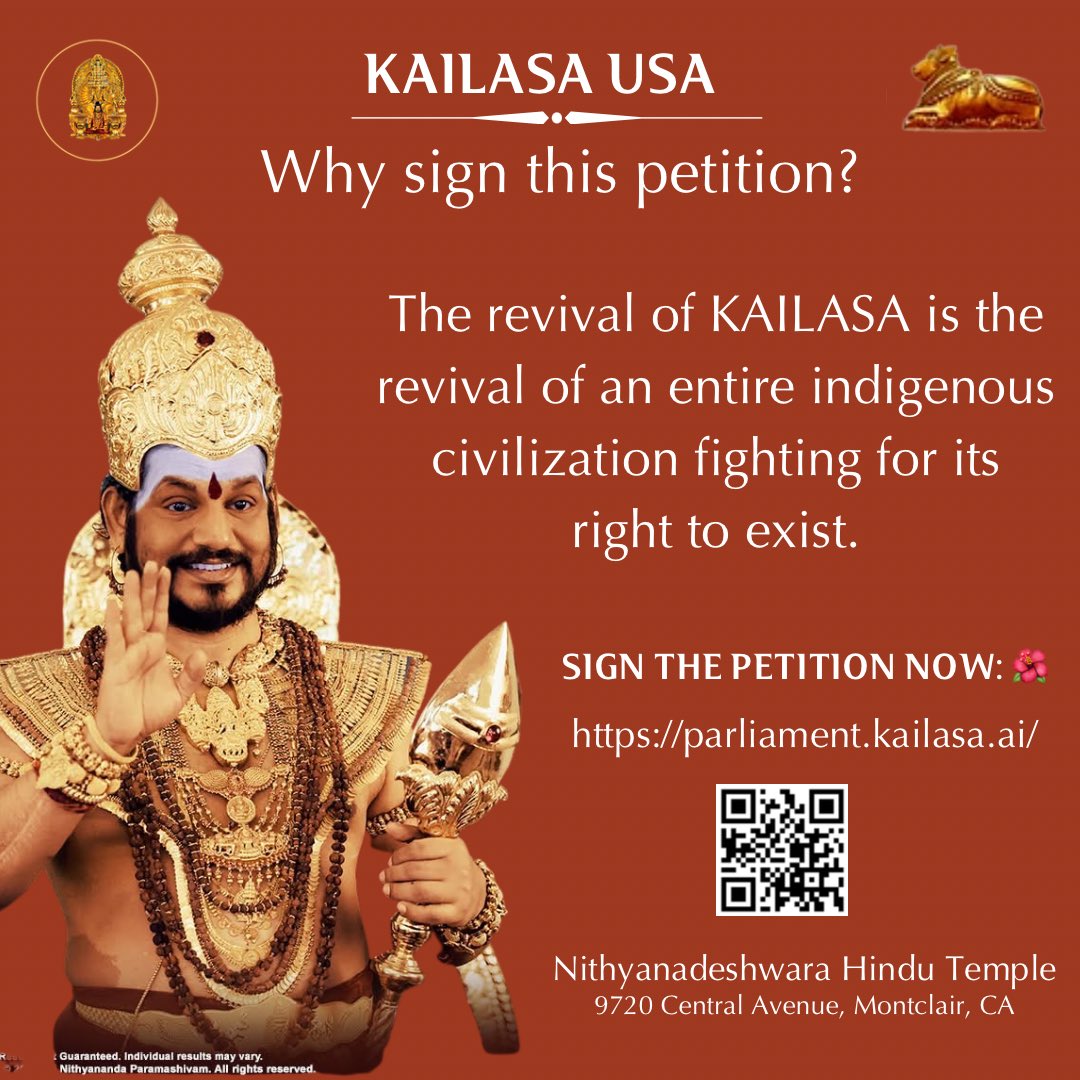 kailasasandiego's tweet photo. 🕊️ Join us in calling on the U.S. government to recognize KAILASA and uphold Hindu self-determination.
✍️ Sign and share the petition today: https://t.co/tFeylH07Jn
#kailasa #nation #whykailasa #Nithyananda https://t.co/rbGItgN5cd