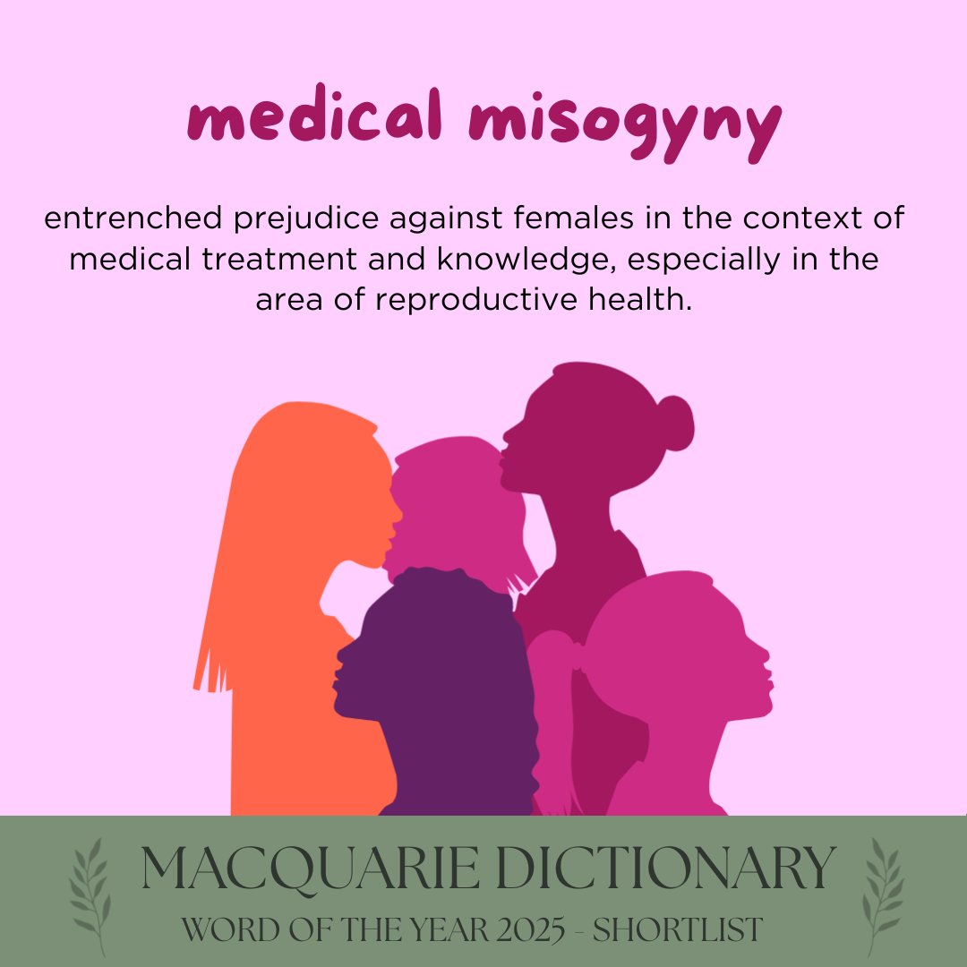 MacqDictionary's tweet image. entrenched prejudice against females in the context of medical treatment and knowledge, especially in the area of reproductive health.

Read what this means to Women&apos;s Health NSW.

Have your say in the People&apos;s Choice WOTY! VOTE NOW at the link in our bio. #wordoftheyear2025