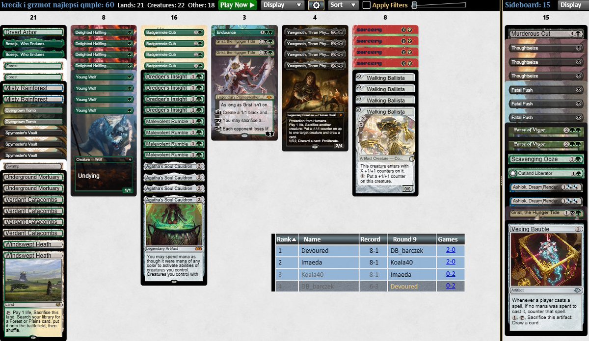 barczeek's tweet image. First top4 of db_karczek under the books, playing THE KING, who - notably - is back. 
Badgermole is so much fun and I feel alive once more sacrificing young wolves! Will keep exploring tomorrow on stream!
thanks to @Xerk_MTGO for #hardtesting the archetype!