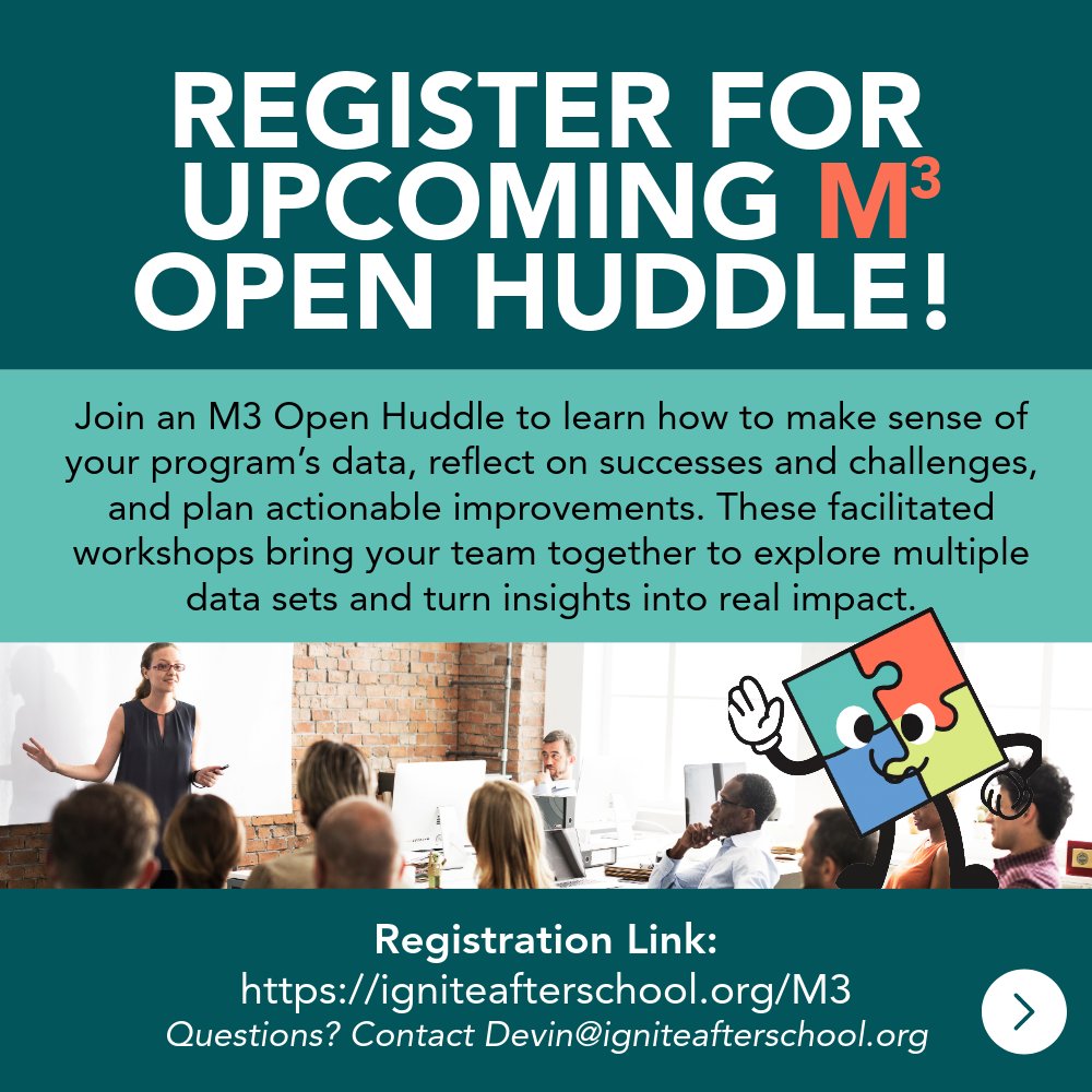 IgniteMN's tweet image. Turn Your Data Into Impact!
Join an M3 Open Huddle and learn how to make sense of your program’s data, reflect on successes, and plan actionable improvements.

💡Register Today &amp;amp; start making data meaningful! igniteafterschool.org/M3

#AfterschoolPrograms #ProgramImprovement
