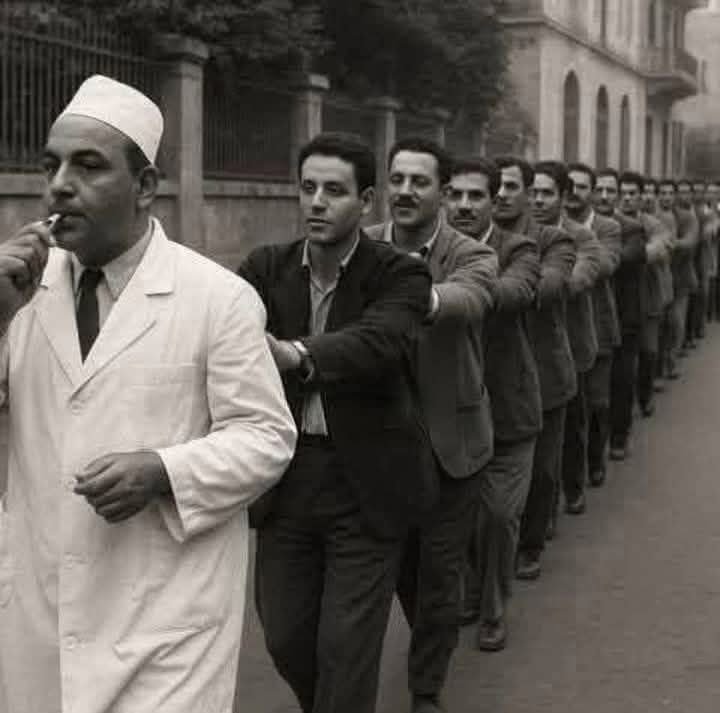 wana_visualss's tweet photo. 🇪🇬 In Egypt in 1960, there was a mass escape of patients from Al-Abbasiya Hospital for the mentally ill due to negligence on the part of the security guards.

A total of 243 patients fled to the streets of the Al-Abbasiya district, causing a serious problem.

The administrative director immediately called the hospital doctor, Dr. Jamal, and demanded that he resolve the situation urgently.

Dr. Jamal quickly came up with an original solution: he took a whistle, gathered several employees, lined them up in a chain, told them to hold on to each other, and went out into the street, pretending to be a train. He walked in front, whistling loudly and shouting:

"Toot-toot! Toot-toot! 🚂"

The staff who followed him acted as train cars, holding on to each other.

And exactly what the doctor expected happened:
every escaped patient who saw the "train" joined it, and Dr. Jamal was able to gather all the fugitives and return them to the hospital.

However, another problem arose:
when they counted the returnees, it turned out that there were more of them than there had been escapees.