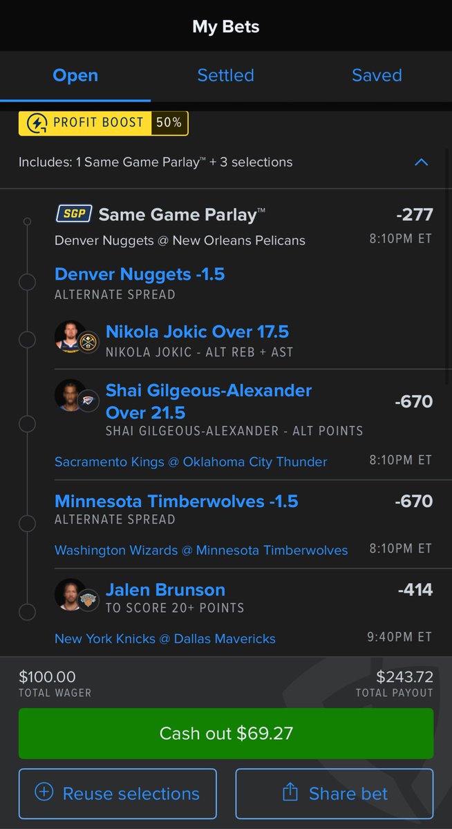 khord777's tweet photo. Main bet for tonight 🔒

-Denver ML/ Spread

-Nikola Jokic Rebs and assist

-Shai Gilgeous-Alexander Points

-Minnesota Timberwolves ML/ Spread

-Jalen Brunson points https://t.co/jL8KpiTFnG